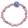 Bracelet sur elastique pour enfant de couleur bleu ou rose, grains en bois et croix  Ø 4 mm et resine de la V. Miraculeuse