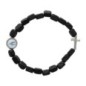 Bracelet sur elastique grains bois, avec croix et resine VM.