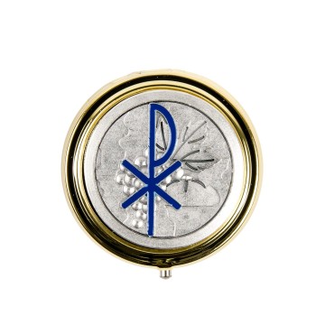 Custode hosties en metal couleur doree plaque metal couleur argentee emaille PAX Ø 5 cm, 2 couleurs.