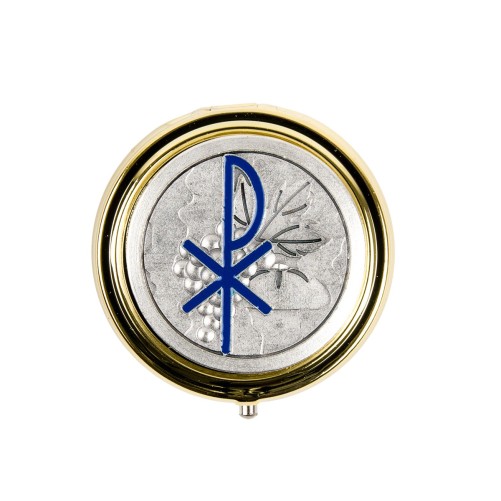 Custode hosties en metal couleur doree plaque metal couleur argentee emaille PAX Ø 5 cm, 2 couleurs.