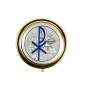Custode hosties en metal couleur doree plaque metal couleur argentee emaille PAX Ø 5 cm, 2 couleurs.