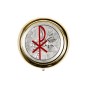 Custode hosties en metal couleur doree plaque metal couleur argentee emaille PAX Ø 5 cm, 2 couleurs.
