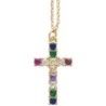 Collier avec chaîne et croix avec des zircons de différentes couleurs H. 2.6 cm, en acier inoxydable, L 45 cm ajustable.