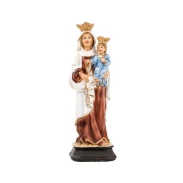 Statue de Notre-Dame du Mont Carmel en résine peinte à la main.