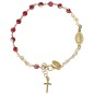 Bracelet en argent 925 °/°° dore, ajustable grains rouge a facettes Ø 3 mm (3 g) avec médaille VM & croix livré en boite..