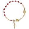 Bracelet en argent 925 °/°° dore, ajustable grains rouge a facettes Ø 3 mm (3 g) avec médaille VM & croix livré en boite..