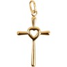 Croix de cou en plaque or avec coeur au centre H. 2,5 cm. Livree en boite