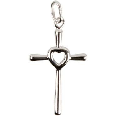 Croix de cou en argent 925 °/°° avec coeur au centre H. 2,5 cm (2,10 g). Livree en boite