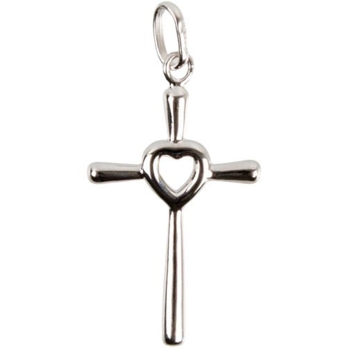 Croix de cou en argent 925 °/°° avec coeur au centre H. 2,5 cm (2,10 g). Livree en boite