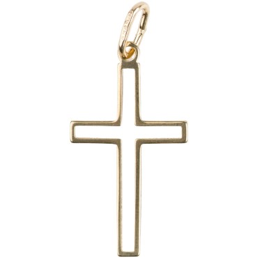 Croix de cou en plaque or ajouree H. 2,5 cm. Livree en boite