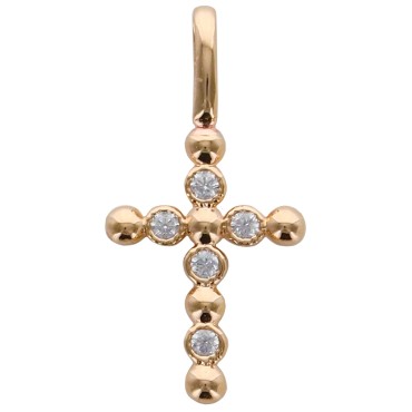 Croix de cou arrondie en plaqué or avec zirconium, H. 1.5 cm. Livrée en boite