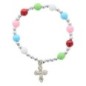 Bracelet dizainier sur élastique pour enfant avec grains saturne multicolore Ø 6 mm avec croix métal ou médaille