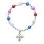 Bracelet dizainier sur élastique pour enfant avec grains saturne multicolore Ø 6 mm avec croix métal ou médaille