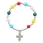 Bracelet dizainier sur élastique pour enfant avec grains saturne multicolore Ø 6 mm avec croix métal ou médaille
