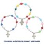 Bracelet dizainier sur élastique pour enfant avec grains saturne multicolore Ø 6 mm avec croix métal ou médaille