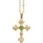 Collier avec chaîne et croix avec rose aux extrémités et cœur au centre, H 2.6 cm en acier inoxydable couleur dorée, ajustable.