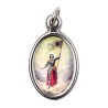 Medaille metal couleur argentee ovale H.1,5 cm avec resine, plusieurs saints.