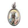 Médaille métal couleur argentée ovale H.2,5 cm avec résine, plusieurs saints.
