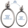 Médaille métal couleur argentée ovale H.2,5 cm avec résine, plusieurs saints.