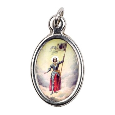 Médaille métal couleur argentée ovale H.2,5 cm avec résine, plusieurs saints.