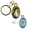 Porte-cles en metal couleur doree H. 3,8 cm avec resine couleur des saints.