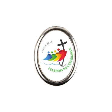 Plaque auto forme ovale H. 3,8 cm en metal avec resine, plusieurs saints.