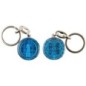 Porte-clés de saint Benoit Ø 3 cm en métal couleur argentée emmaillé bleu double face.