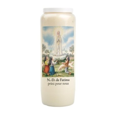 Bougie de neuvaine durée 9 jours 100% végétal avec autocollant classique et prière, hauteur 18 cm Ø 6,5 cm.