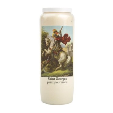 Bougie de neuvaine durée 9 jours 100% végétal avec autocollant classique et prière, hauteur 18 cm Ø 6,5 cm.