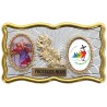 Plaque auto rectangle H. 3 x 6 cm de couleur argentée et dorée avec rose + 2 résines plusieurs Saints