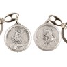 Porte-clés double face en métal couleur argentée Ø 3,2 cm saint Christophe et un saint.