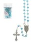 Chapelet en grains semi-cristal Ø 4 mm, chaîne avec croix et Christ, présenté dans un flacon en verre..