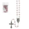 Chapelet en grains semi-cristal Ø 4 mm, chaîne avec croix et Christ, présenté dans un flacon en verre..