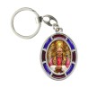 Porte-clés en métal argentée H. 4.5 cm avec contour vitrail avec résine Léon XIV avec l'Esprit Saint