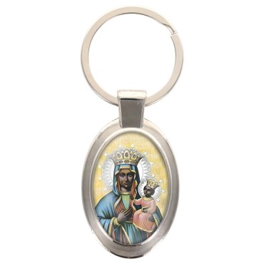 Porte-clés en métal de couleur argenté de forme ovale H. 4.3 cm. Livré en boite cadeaux. Existe avec différents Saints.