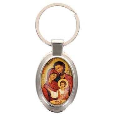 Porte-clés en métal de couleur argenté de forme ovale H. 4.3 cm. Livré en boite cadeaux. Existe avec différents Saints.