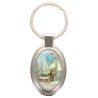 Porte-clés en métal de couleur argenté de forme ovale H. 4.3 cm. Livré en boite cadeaux. Existe avec différents Saints.