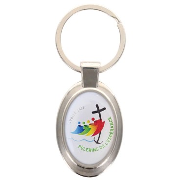 Porte-clés en métal de couleur argenté de forme ovale H. 4.3 cm. Livré en boite cadeaux. Existe avec différents Saints.