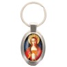 Porte-clés en métal de couleur argenté de forme ovale H. 4.3 cm. Livré en boite cadeaux. Existe avec différents Saints.