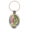 Porte-clés en métal de couleur argenté de forme ovale H. 4.3 cm. Livré en boite cadeaux. Existe avec différents Saints.