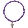 Bracelet sur elastique en pierre naturelle ou synthetique Ø 4 mm avec croix. Plusieurs modeles..