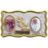 Plaque auto rectangle H. 3 x 6 cm de couleur argentée et dorée avec rose + 2 résines plusieurs Saints