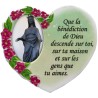 Magnet en résine en forme de coeur H. 6 x 6.5 cm, avec prière pour la maison et résine de diiférents Saints.