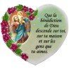 Magnet en résine en forme de coeur H. 6 x 6.5 cm, avec prière pour la maison et résine de diiférents Saints.