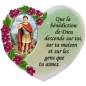 Magnet en résine en forme de coeur H. 6 x 6.5 cm, avec prière pour la maison et résine de diiférents Saints.