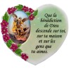 Magnet en résine en forme de coeur H. 6 x 6.5 cm, avec prière pour la maison et résine de diiférents Saints.