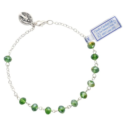 Bracelet chaîne, perles rondes en semi cristal Ø 4 mm, avec médaille de la Vierge Miraculeuse