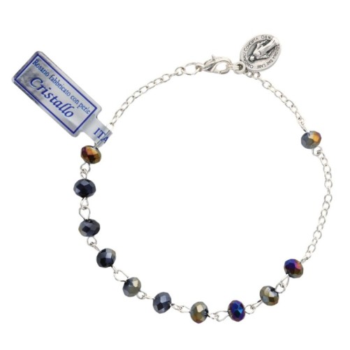 Bracelet chaîne, perles rondes en semi cristal Ø 4 mm, avec médaille de la Vierge Miraculeuse