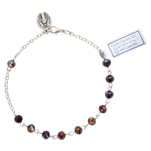 Bracelet sur chaine grains rond en cristal Ø 4 mm avec médaille de la Vierge Miraculeuse- Différents Saints