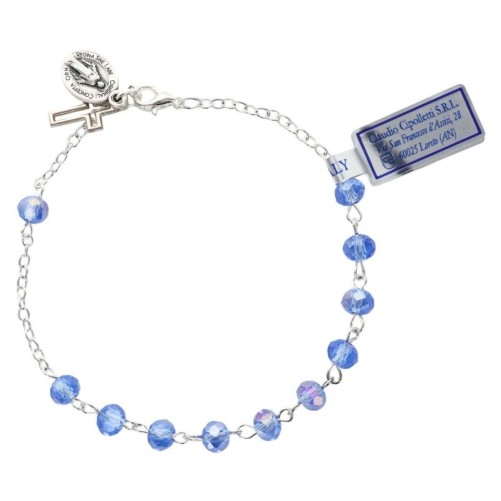 Bracelet sur chaine grains rond en cristal Ø 4 mm avec médaille de la Vierge Miraculeuse- Différents Saints